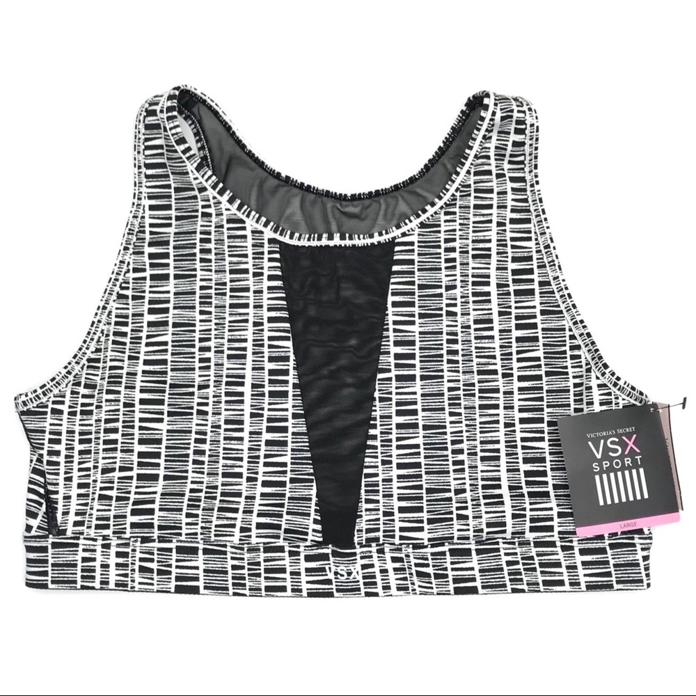 VSX Black & White Mesh Panel Sports Bra